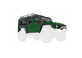 Body, Land Rover Defender, complete, green (includes grille, side mirrors, door handles, fender flares, windshield wipers, spare tire mount, & clipless mounting)