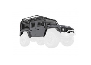 Body, Land Rover Defender, complete, silver (includes grille, side mirrors, door handles, fender flares, windshield wipers, spare tire mount, & clipless mounting)