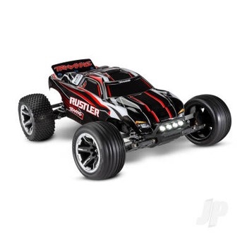 Red/Black Rustler 1:10 2WD RTR Electric Stadium Truck (+ TQ 2-ch, XL-5, Titan 550, 7-Cell NiMH, DC charger, LED lights)