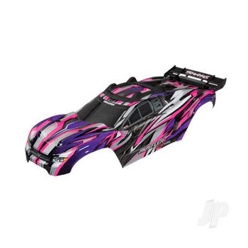 Body, Rustler 4X4 VXL, pink/ window, grille, lights decal sheet (assembled with front & rear body mounts and rear body support for clipless mounting)