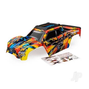 Body, X-Maxx, Solar Flare (painted, decals applied) (assembled with front & rear body mounts, roof skid plate, rear body support, and tailgate protector)