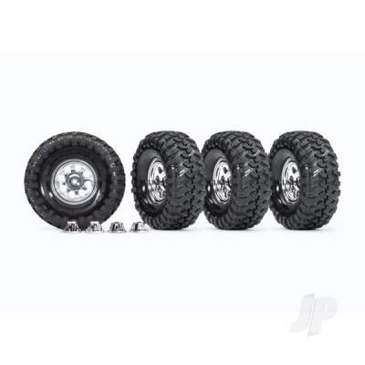 Tyres and wheels, assembled, glued (1.9' classic chrome wheels, Canyon Trail 4.6x1.9' Tyres) (4 pcs)/ center caps (4 pcs) (requires #8255A extended stub axle)