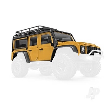 Body, Land Rover Defender, complete, tan (includes grille, side mirrors, door handles, fender flares, fuel canisters, jack, spare tire mount, & clipless mounting) (requires #9734 front & rear bumpers)