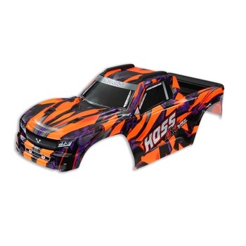 Body, Hoss 4x4 VXL, Orange / Window, Grille, Lights Decal Sheet (Assembled with Front & Rear Body Mounts and Rear Body Support for Clipless Mounting)