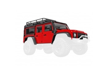 Body, Land Rover Defender, complete, red (includes grille, side
mirrors, door handles, fender flares, windshield wipers, spare tire
mount, & clipless mounting)
