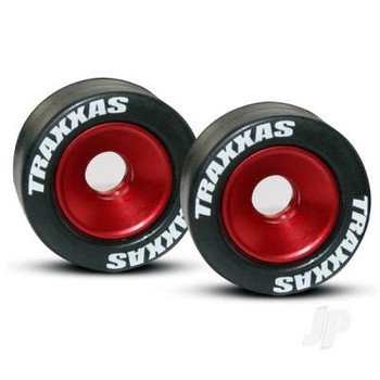 Wheels, (red-anodised alumin) 5x8mm BB, axles, rubber tires