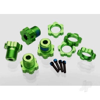 Wheel hubs, splined, 17mm (green-anodised) (4)/ wheel nuts,