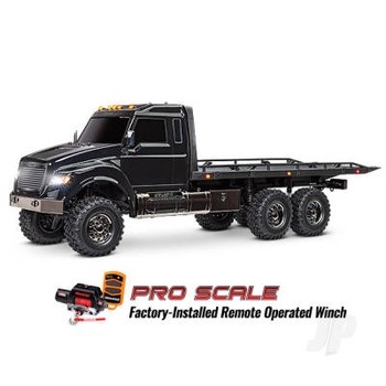 Black TRX-6 Ultimate RC Hauler 110 6X6 Electric Flatbed Truck with Pro Scale Winch + TQi 4-ch XL-5 HV Titan 550