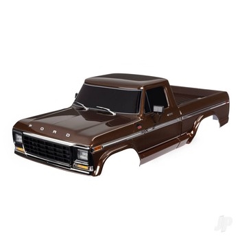Body, Ford F-150 (1979), complete, brown (painted, decals applied) (includes grille, side mirrors, door handles, windshield wipers, amp; clipless mounting)