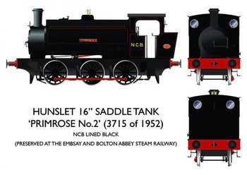 16in Hunslett “Primrose No.2” NCB Lined Black OO