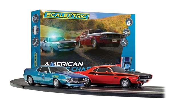 Scalextric American Police Chase Set (AMC Javelin Police car v Dodge Challenger) - C1405M